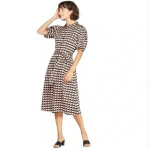 Who What Wear Puff Sleeve Fit & Flare Belted Shirtdress Pink Black White Print